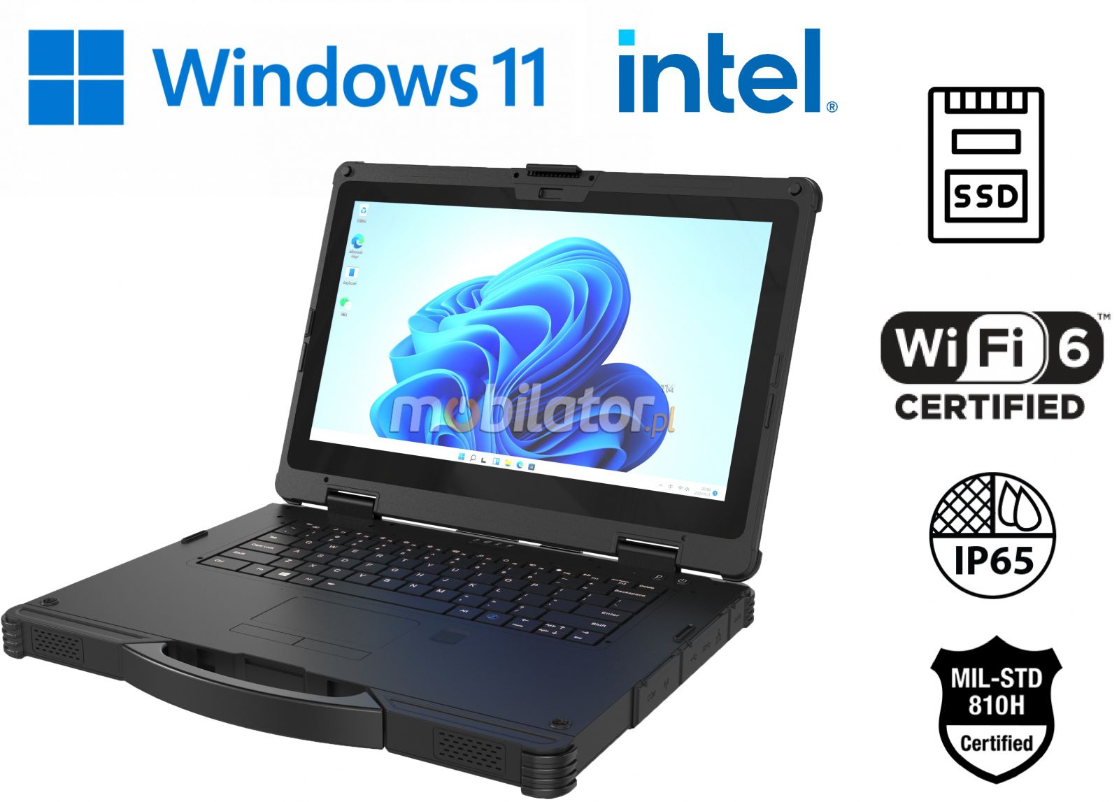 Emdoor X14A wstrzsoodporny przemysowy laptop Windows 11 IP65 Intel SSD